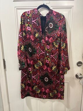 Trina Turk Multicolor Paisley Floral Shift Dress - Pink, Black, Green, Yellow